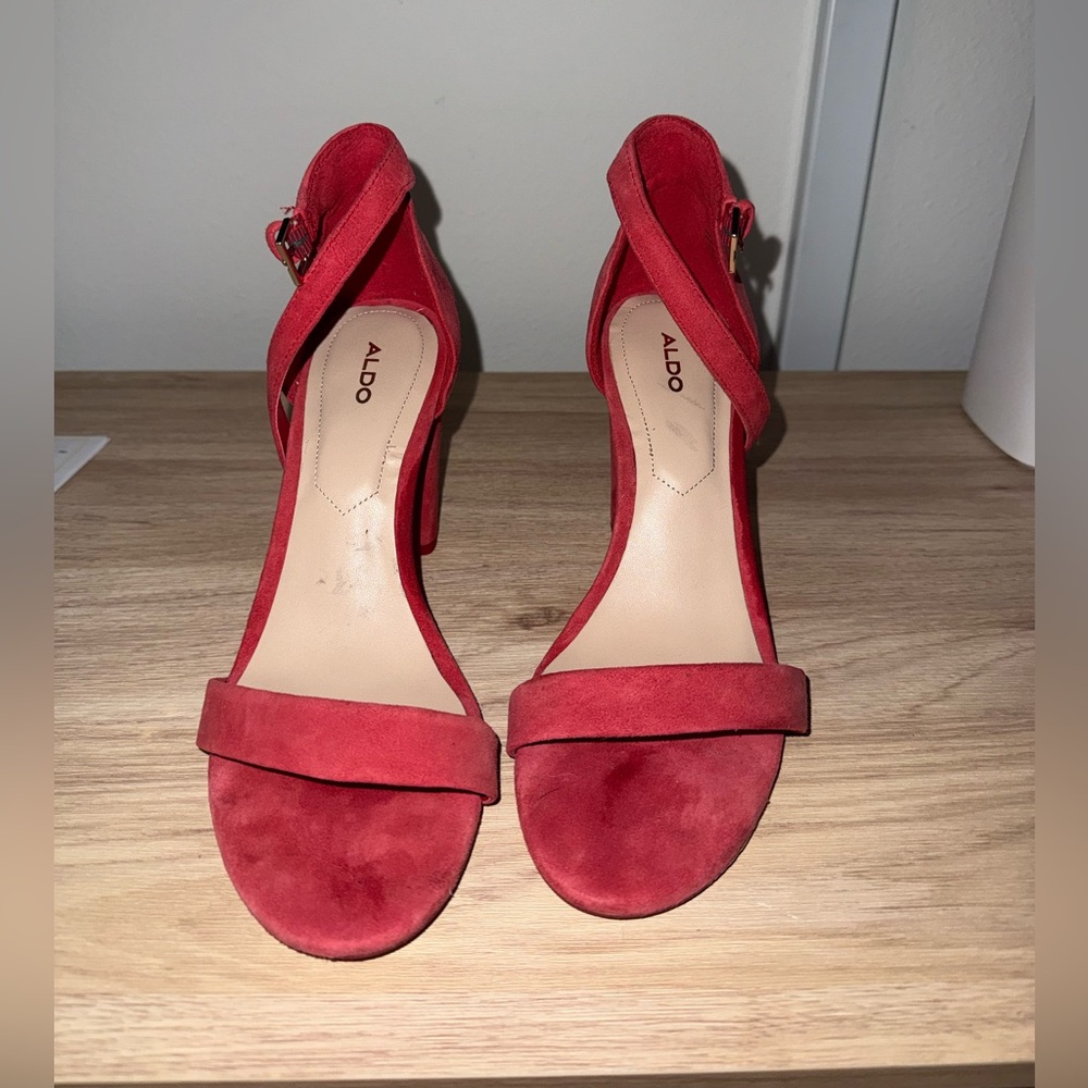 Aldo Women's Red Ankle block Heeled Sandals